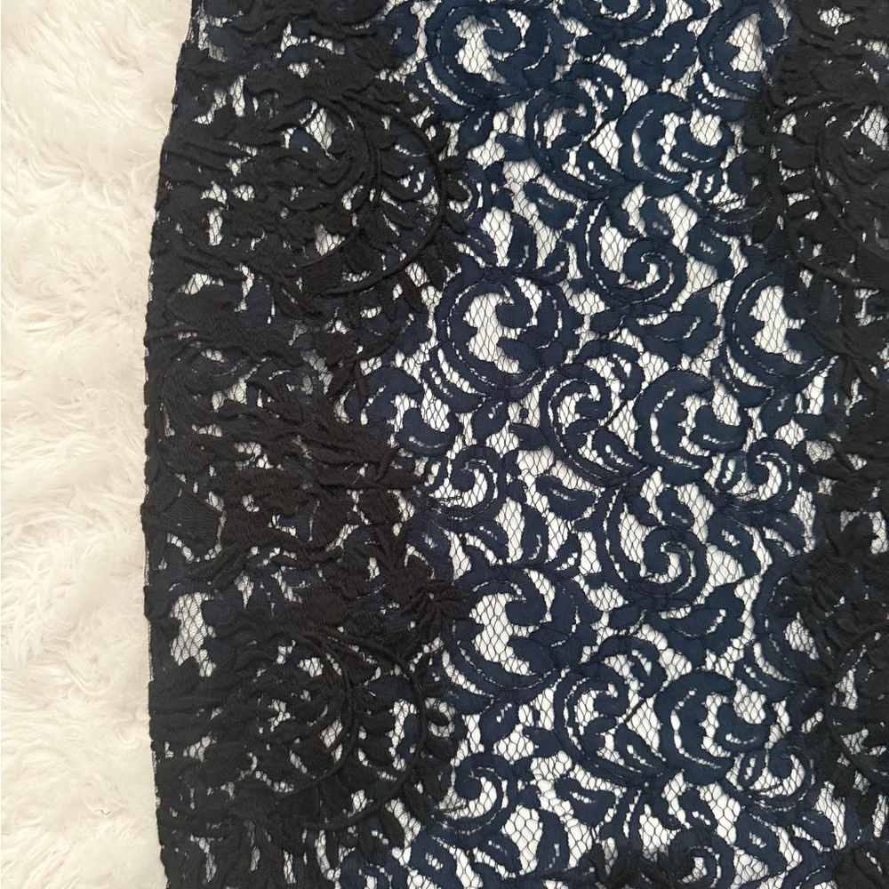 Tadashi Shoji Black and Navy Lace Midi Dress - Picture 3 of 11